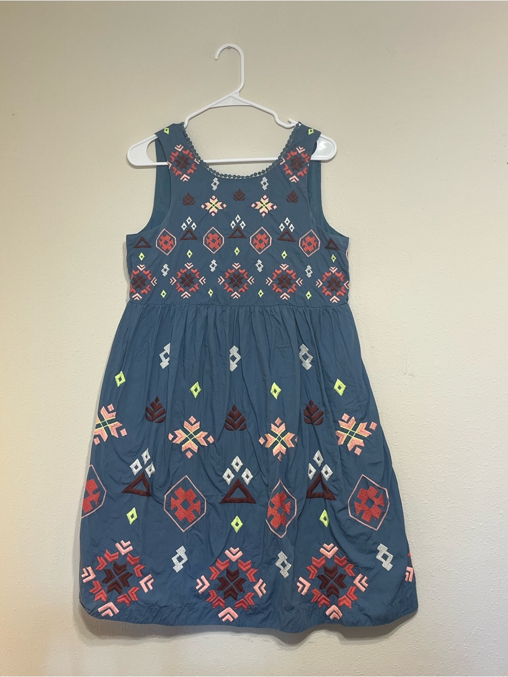 Anthropologie Blue Embroidered Cotton Mini Dress